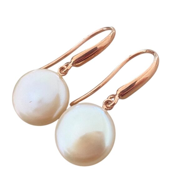 Sterling Silver 925 hook drop genuine coin pearl dangling signed rose gold - Picture 5 of 8